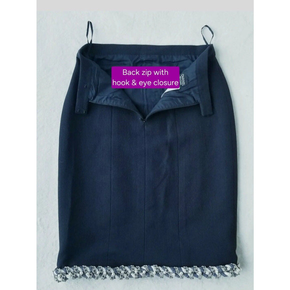 CHANEL VINTAGE 1980s RARE SUPERRRR CHUNKY CHAIN & PEARL PENCIL SKIRT F-40 / US-8 - Picture 11 of 13